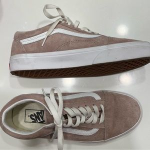 Suede khaki Vans size 7.5 women. There is a few stains from jeans Good otherwise